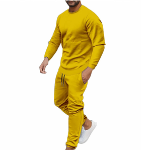 Plain Dyed Yellow Color O Neck Sweatshirt & Sweatpants Joggers Set <b>Sweat</b> <b>Suit</b> With Pockets Fleece Cotton Sportswear Tracksuits - Product Image 1