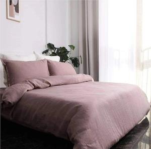 Parure de lit en lin rose poudré 2 pièces avec taies d'oreiller à boutons en noix de coco, literie douce en lin lavé, décoration intérieure, aménagement de chambre - Product Image 2