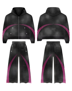 ชุดวอร์มผู้ชายทรงขาบานแบบซ้อนทับ ล้างสีด้วยกรด ขายดีอันดับต้นๆ ผลิตจากผ้าฝ้าย 100% กันลม พร้อมโลโก้และบรรจุภัณฑ์แบบกำหนดเอง - Product Image 1