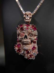 Rose Gold Color Skull Pendant Necklace Micro Set Zircon Cubic Zirconia Hip Hop Jewelry for <b>Gift</b> - Product Image 1