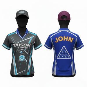 เสื้อสนุกเกอร์หญิง ผ้าโพลีเอสเตอร์ 180 GSM ระบายความชื้น สีน้ำเงิน แผ่นไหล่สีดำเทา โลโก้แบบซับลิเมชั่น - Product Image 5