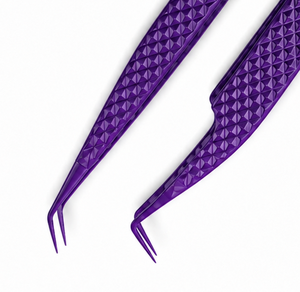 Purple Precision Eyelash Tweezers with Textured Grip and Curved Tips for Accurate Application - Product Image 2