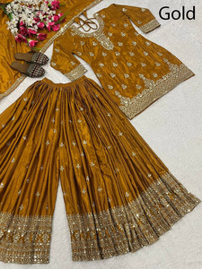 Ensemble Sharara pour femme avec broderie lourde et travail Jarkan, en Faux Georgette, pour mariage et Diwali, vêtements indiens, nouveau design - Product Image 3