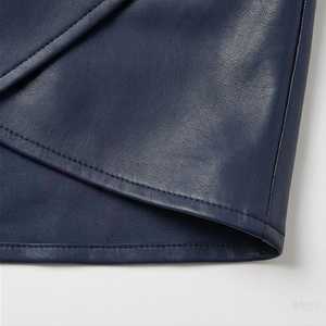 Women's Navy Blue High Waist Ruched PU Leather Mini <b>Skirt</b> Shiny Asymmetrical Hem <b>Short</b> <b>Skirt</b> - Product Image 6