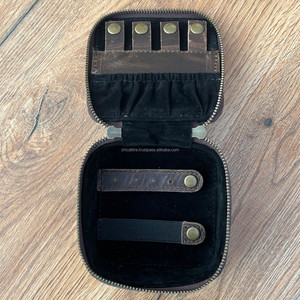 Bolso cosmético de cuero de gamuza auténtica para mujer y conjuntos de cajas de joyería pequeñas portátiles de cuero de gamuza de punto de bota marrón - Product Image 5