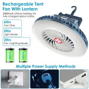 Ventilatore da Campeggio Portatile Ricaricabile, 3 Velocità, 2 Livelli di Luminosità, Lampada da Tenda Sospesa, Power Bank di Emergenza, Illuminazione per Esterni - Product Image 4
