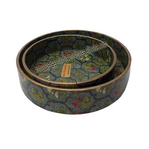 <strong>High</strong> <strong>Quality</strong> <strong>Customized</strong> Eco-Friendly round Wooden <strong>Tray</strong> <strong>Printed</strong> Tea and Coffee <strong>Serving</strong> <strong>Tray</strong> with Cut out Handle Set of 2 Pcs - Product Image 1