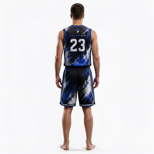 Storm Fit Men's Basketball Uniforms Set Sublimated Print Quick Dry Sleeveless V-Neck <b>Athletic</b> Uniform Blue White - Product Image 2