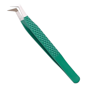 Juego de 4 Pinzas de Alta Precisión para Extensión de Pestañas, Bajo MOQ, Pinzas de Acero Inoxidable con Mango Verde para Aplicación de Volumen - Product Image 3