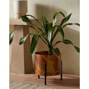 Wholesale Industrial Style Copper Finish Metal <b>Planter</b> with Sturdy Metal <b>Stand</b> Floor Standing Flower Pot for <b>Indoor</b> Plants - Product Image 1