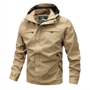 Veste Safari à Capuche Vert Olive pour Homme Coupe-Vent Imperméable Respirante Fermeture Éclair Col Montant Décontractée pour l'Extérieur Coupe Classique - Product Image 4