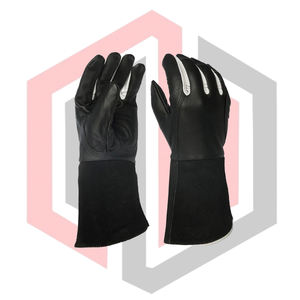 ถุงมือเชื่อมหนังวัวแท้สีดำทั้งชิ้น ระบายอากาศได้ดี ยาว 16 นิ้ว ป้องกันความร้อน ใช้งานทั่วไป ปราศจากซิลิโคน ป้องกันการบาด - Product Image 1