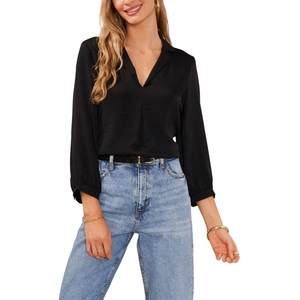 Chemise décontractée pour femme à manches longues et col en V, manches plissées, couleur unie, 100% coton, en mousseline - Product Image 2