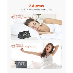 Reloj Despertador Digital con Puerto USB, Alarma Doble, Volumen Ajustable, Luz Nocturna y Control por Voz para Uso Junto a la Cama, Reloj de Escritorio de Madera - Product Image 2