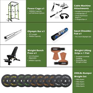 200lb sistema palestra casa verde Multi-funzionale gabbia di potenza regolabile Pullup Squat Rack 1000Lbs capacità Fitness bilanciere Rack casa - Product Image 2