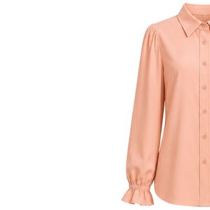 Conjunto de dos piezas para mujer, blusa de manga larga y falda maxi, color melocotón y marrón chocolate, con botones, cintura alta, estilo modesto. - Product Image 3