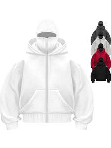 Nouveau pull transfrontalier à fermeture éclair avec double capuche, panneau lumineux DIY, unisexe, automne-hiver, sweat à capuche pour couple, polaire imperméable - Product Image 5