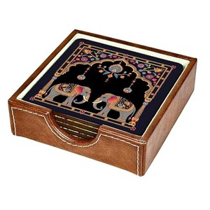 Ensemble de sous-verres en bois d'acacia peints à la main avec des motifs d'art chinois traditionnels - Écologique, pour usage au bureau, vente en gros - Product Image 2