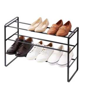 Durable 2 Tier Black Metal Shoe Rack Organizer with Minimalist Design for Sneakers Loafers and Dress Shoes - Product Image 1