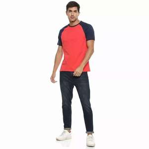 T-shirt à manches raglan pour homme, col rond, rouge marine, coupe classique, décontracté, 100% coton, anti-UV - Product Image 2