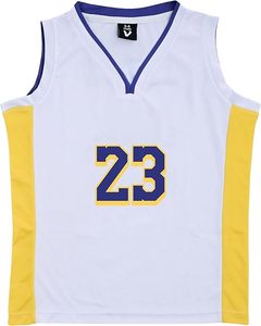 Ensemble de maillots de basket-ball des Lakers, blanc et jaune, col en v, sans manches, en Polyester respirant, uniforme pour garçons et enfants - Product Image 3