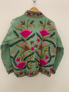 Veste en coton brodée florale bohème à manches trois quarts, col rabattu, grande taille, vêtements décontractés pour femmes, printemps - Product Image 3