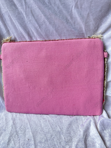 Pochette brodée florale rose, sac à main en textile perlé fait main avec pompon et franges, sac à main bohème tendance - Product Image 6