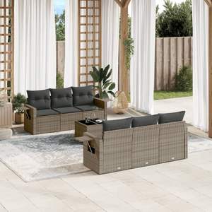 Conjunto de Sofá de Jardín de Ratán PE Gris Plegable de 7 Piezas, Asientos Exteriores Duraderos y Elegantes - Product Image 1
