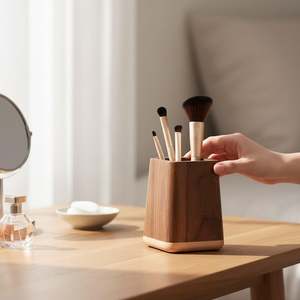 Geometric Black Walnut Pen Holder | Minimalist <b>Solid</b> Wood <b>Desk</b> Organizer | Modern <b>Wooden</b> Pencil Cup | Aesthetic Office Desktop D - Product Image 4