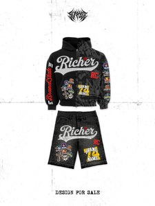 Ensemble sweat à capuche zippé et short pour homme Richer, style streetwear oversize en polaire polyester avec imprimé par sublimation – En promotion - Product Image 4