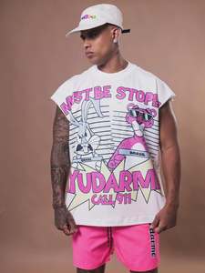 Conjunto de Verano para Hombre, de Algodón, Estilo Deportivo, con Estampado por Transferencia Térmica, Camiseta Corta con Lavado Ácido, Pantalones Cortos con Cintura Elástica, 2 Piezas, Personalizado - Product Image 3