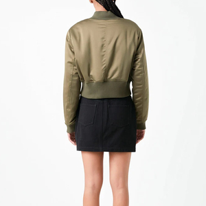 <b>Women</b> Satin Bomber <b>Jacket</b> <b>Lightweight</b> Glossy Zip Front Casual Streetwear Outerwear Long Sleeve Ribbed Collar Soft - Product Image 4