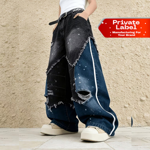 Pantalones Vaqueros Clásicos para Hombre en Negro y Azul con Diseño de Pierna Ancha y Holgada con Detalles Desgastados para Todo Tipo de Cuerpo - Product Image 1