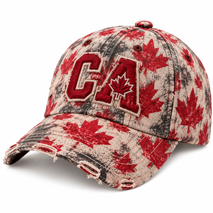 Gorra de Béisbol de Mezclilla Vintage con Efecto Desgastado, Logotipo CA Bordado con Hoja de Arce, 6 Paneles, Unisex - Product Image 1