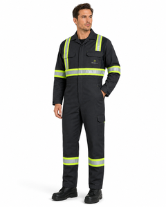Navy Blue Lime Yellow Hi Vis Spandex <b>Waterproof</b> Industrial Work Coverall Heavy Duty Mechanic <b>Overall</b> Cargo Pockets Hidden Snap - Product Image 6
