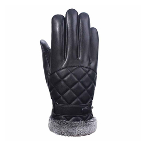 Leather Winter <b>Gloves</b> <b>With</b> Faux <b>Fur</b> Lining Thermal Warmth Outdoor Use Wrist Length Plain Style Black By IGNITEFIT WEAR - Product Image 2