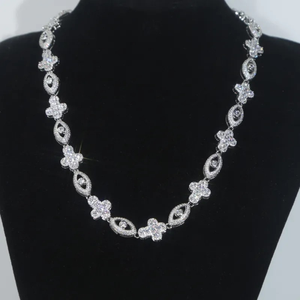 Collar de Cadena con Eslabones de Plata de Ley 925 con Cruz, Flor y Moissanita, Diseño de Ojo Turco Religioso - Joyería de Moda para Mujer, Regalo Ideal - Product Image 2