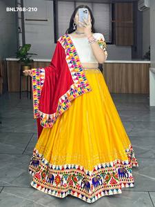Festival wear Rayon Cotton with Animal Motif-Gamthi Work & <b>Gota</b>-Patti Border Lehenga-Choli & Gamthi-Border Dupatta Woman Fashion - Product Image 6