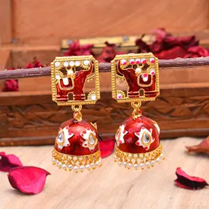 Bollywood Oxidized Beautiful Beaded Jhumka Earrings Indian Kundan Meenakari Jhumki For Wedding Favour