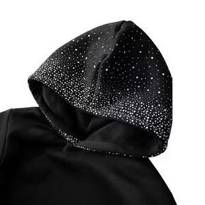 เสื้อฮู้ดดี้ผู้ชายสไตล์วินเทจ ระบายอากาศได้ดี ผ้าฝ้ายถัก 100% พิมพ์ลายสกรีนและประดับคริสตัล ล้างสีแบบแอซิดวอช สำหรับฤดูหนาว - Product Image 1