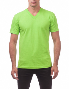 T-shirt pour homme à col en V, manches courtes, coupe classique, vert uni, jersey de coton, vêtement décontracté - Product Image 1