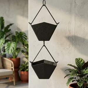 Chaîne de pluie suspendue moderne en métal pour décoration de jardin extérieur, en acier galvanisé noir - Product Image 6