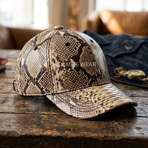 Baseball Cap New Fashion Unisex Brown Python Cap Snake print Beanie Skin Cap Leather Hat Genuine Customized Colors Four Seasons - Product Image 2