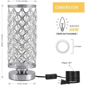 Juego de 2 Lámparas de Mesa Plateadas con Pantallas de Cristal Transparente, Lámparas de Mesa de Cristal - Product Image 2