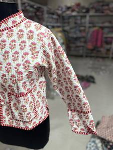 Quilted Cotton Jacket Women Floral Print Mandarin Collar Three Quarter Sleeve Autumn Winter Style Single <b>Button</b> Closure GIFT - Product Image 5