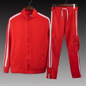 Men's Red Jogger Set Zip-Up Jacket Drawstring <b>Pants</b> Polyester Windproof Breathable Fleece Lining Side Pockets Custom Logo Summer - Product Image 1