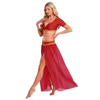 Costume de danse lyrique et de salon pour femmes, tenue de danse orientale indienne, haut court et jupe en mousseline avec bordure dorée, ensemble de cosplay de princesse arabe
