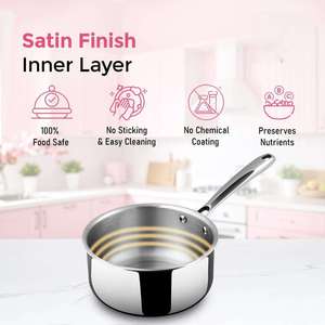 Casserole profonde exclusive de qualité supérieure en acier inoxydable triple couche 18 cm avec couvercle, qualité 304, compatible induction, ustensiles de cuisine - Product Image 3