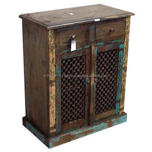 2025 indien Antique Tradition Rajasthan Style en bois massif fer Jali porte stockage affichage décoratif Table à manger armoire faite - Product Image 2