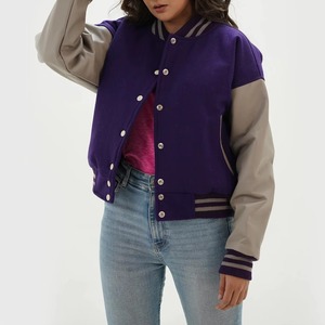 Women's Wool <b>Leather</b> Varsity <b>Jacket</b> Custom Letterman College Coat Casual Fashion Outerwear OEM ODM Sample Service - Product Image 4